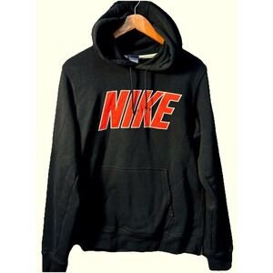 Nike Embroidered Spellout Hoodie Sweatshirt Size Med Black Red Pullover